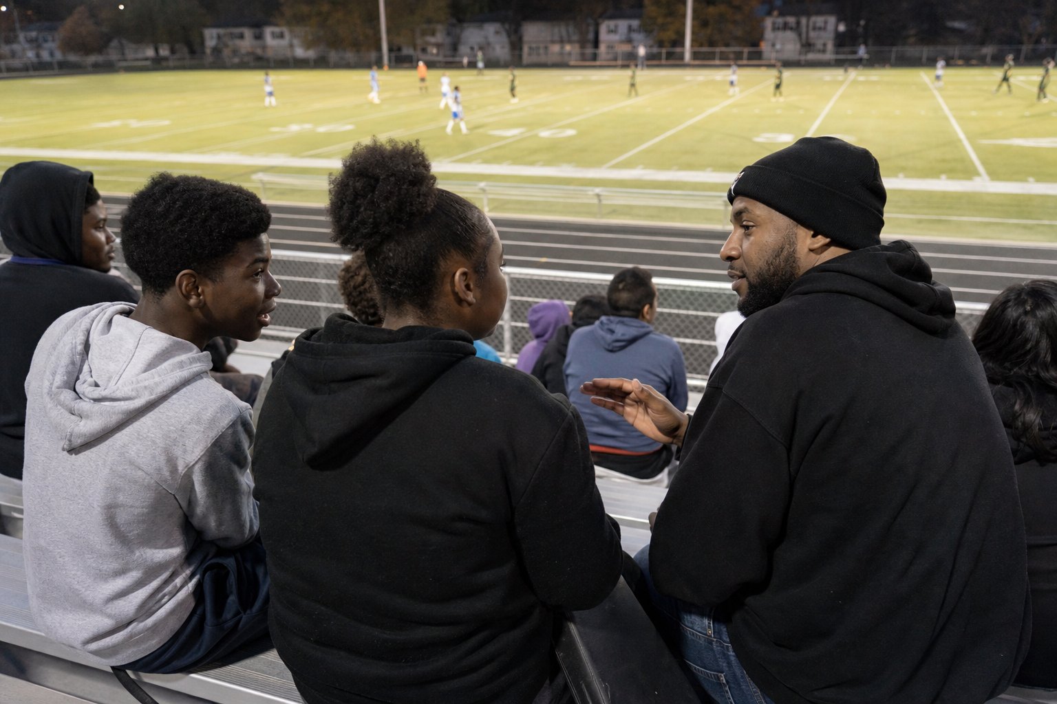 Chicago Lawn teenagers connecting with a mentor at a college sports outing