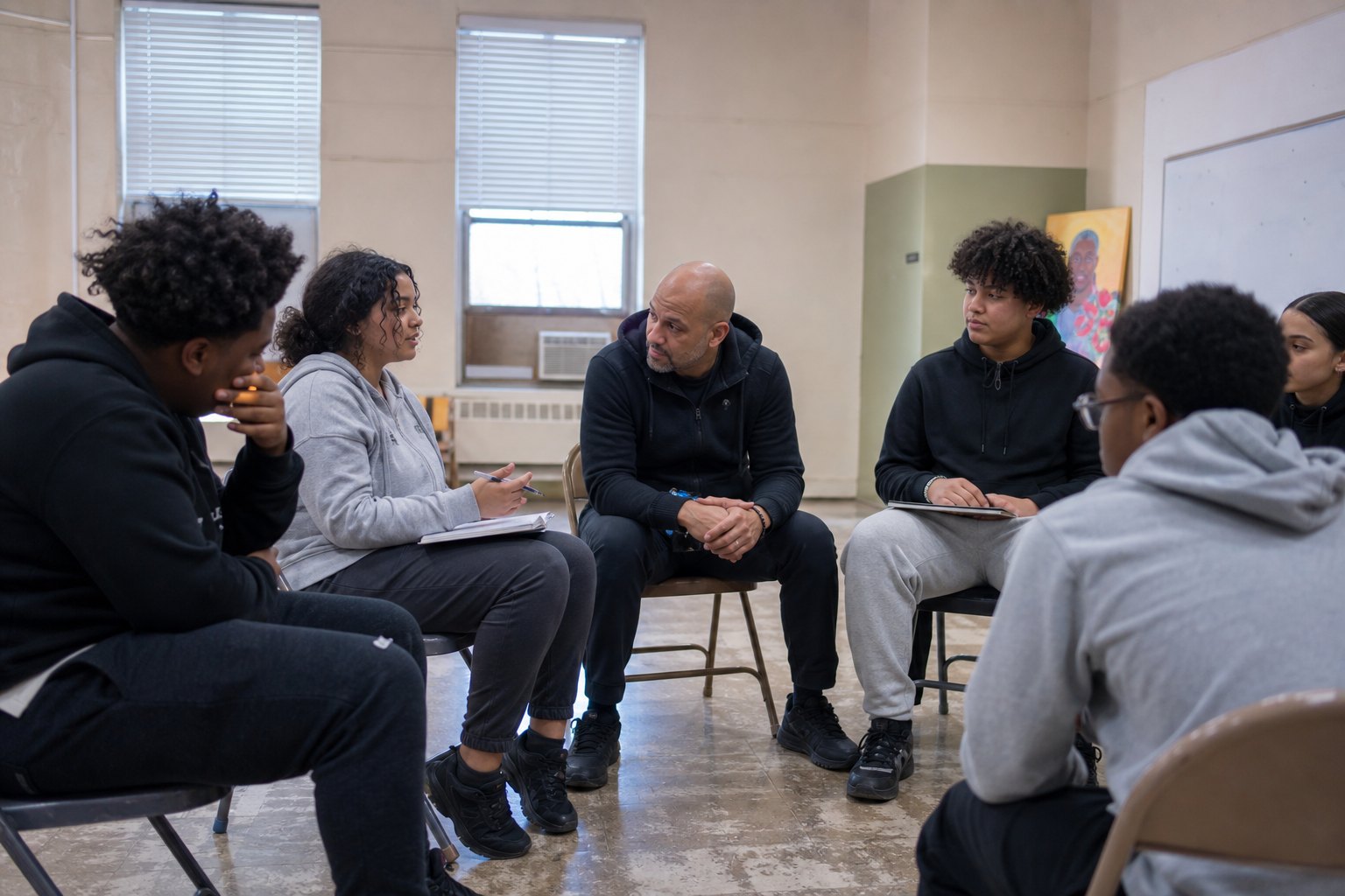 Gage Park teenagers participating in a restorative justice circle