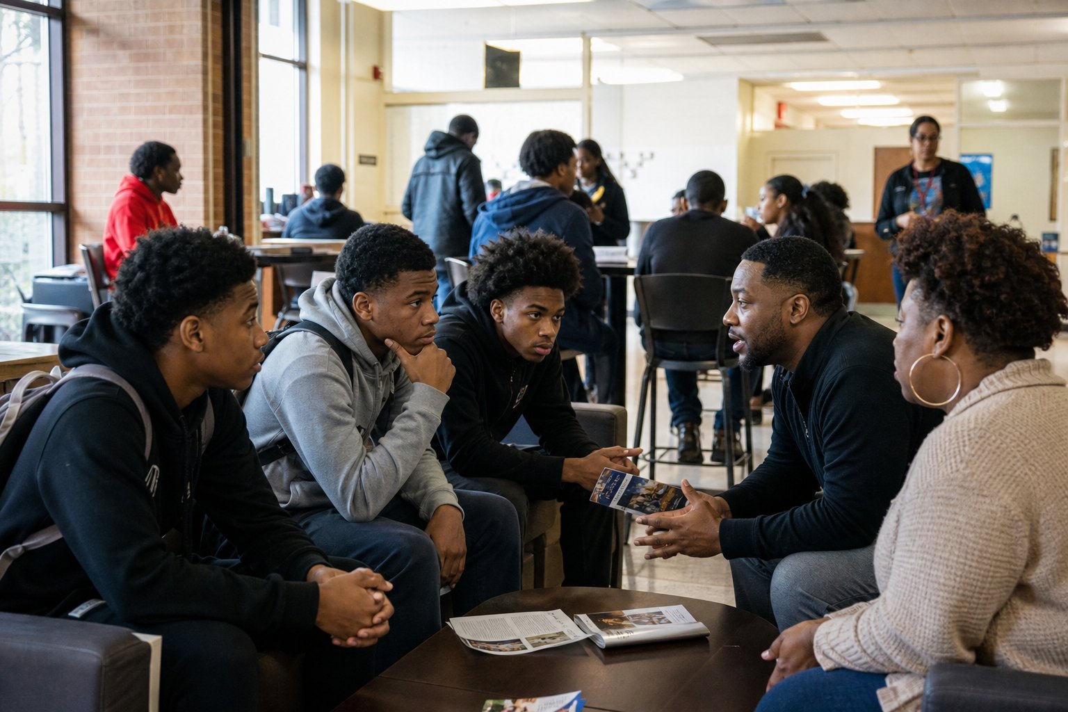 North Lawndale teenagers speaking with college and community mentors